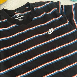 Nike Men's Black Tee with Blue and Orange Stripes